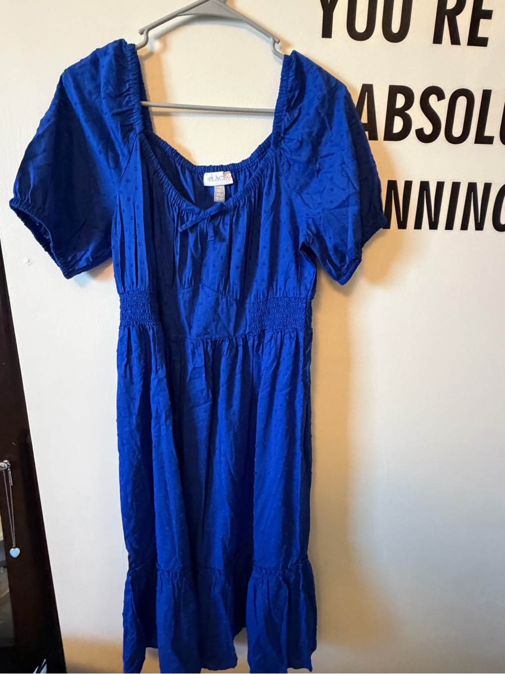 Place Royal Blue Midi Dress with Puff Sleeves
